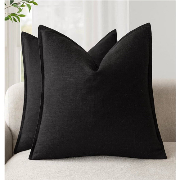 Foindtower Pack of 2 Decorative Black Linen Soild Throw Pillow‎ Covers 22x22 - Picture 1 of 4